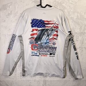 Simms Operation Sailfish Shirt Men's Medium Longsleeve UPF 50 Grey Fishing Sun